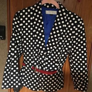 NWOT. Tahari Brand Women’s Size 2  Black with White Dots Belted Blazer Jacket